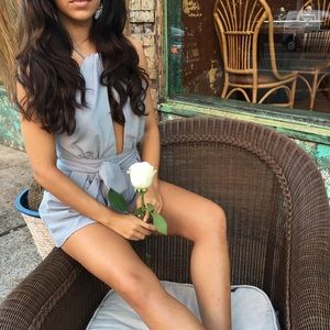 Gray Blue Openback Romper